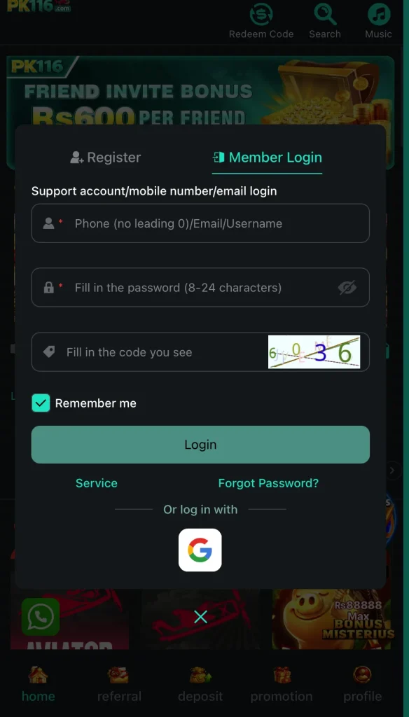 PK116 GAME LOGIN